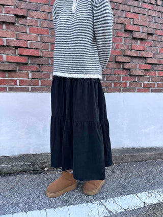 Casual Tier Elastic Maxi Skirt