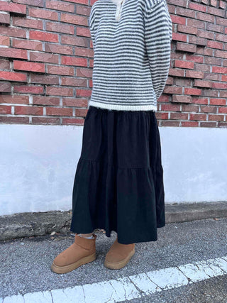 Casual Tier Elastic Maxi Skirt