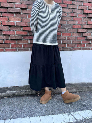 Casual Tier Elastic Maxi Skirt