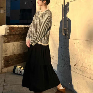 Casual Tier Elastic Maxi Skirt