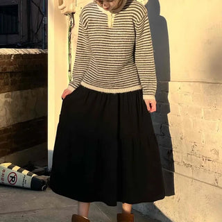 Casual Tier Elastic Maxi Skirt