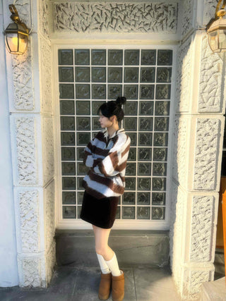Striped Color Block Collar Oversized Knit