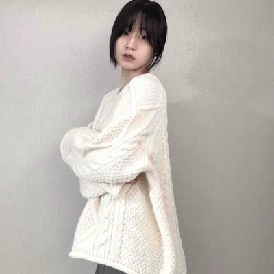 Fluffy Cable Balloon Sleeve Knit