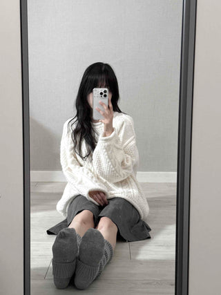 Fluffy Cable Balloon Sleeve Knit