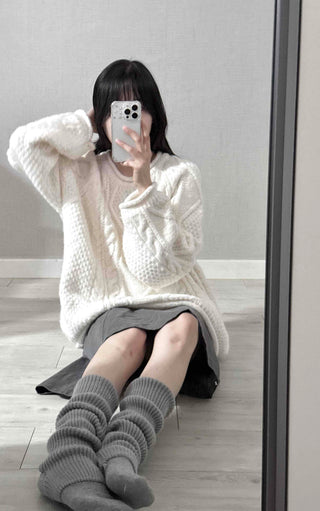 Fluffy Cable Balloon Sleeve Knit