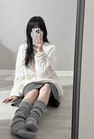 Fluffy Cable Balloon Sleeve Knit
