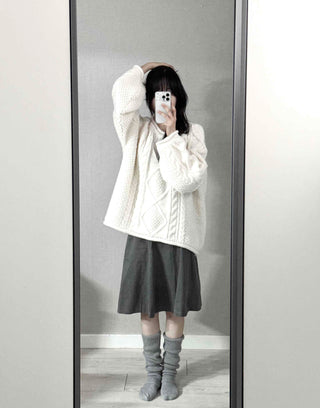 Fluffy Cable Balloon Sleeve Knit
