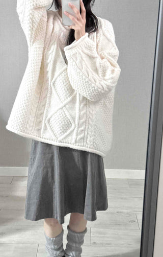 Fluffy Cable Balloon Sleeve Knit