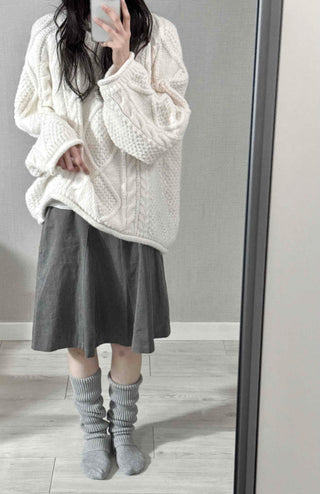 Fluffy Cable Balloon Sleeve Knit