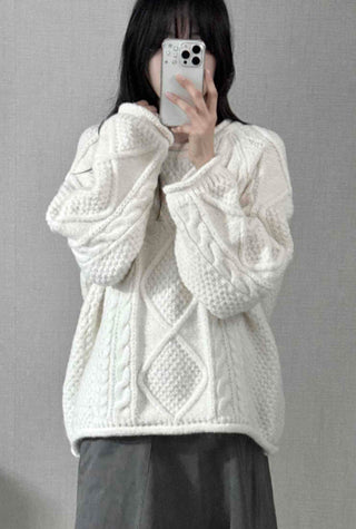 Fluffy Cable Balloon Sleeve Knit