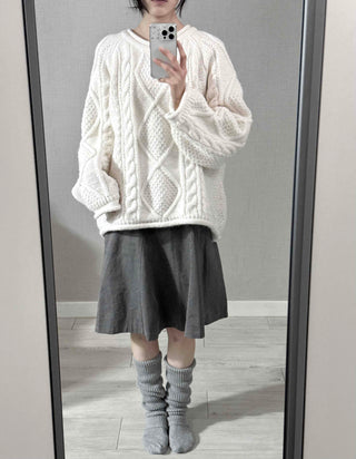 Fluffy Cable Balloon Sleeve Knit