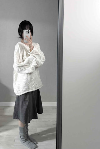 Fluffy Cable Balloon Sleeve Knit
