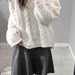Fluffy Cable Balloon Sleeve Knit