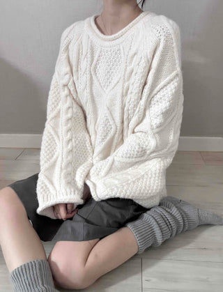 Fluffy Cable Balloon Sleeve Knit
