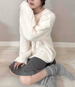 Fluffy Cable Balloon Sleeve Knit