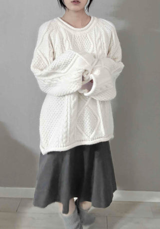 Fluffy Cable Balloon Sleeve Knit