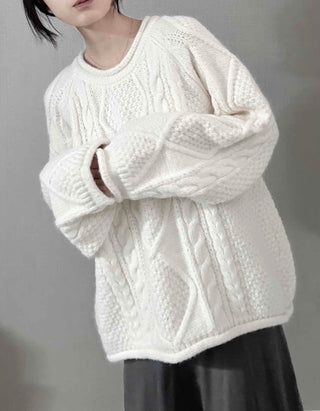 Fluffy Cable Balloon Sleeve Knit