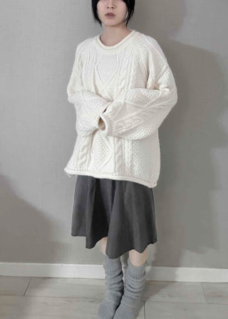 Fluffy Cable Balloon Sleeve Knit