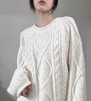 Fluffy Cable Balloon Sleeve Knit