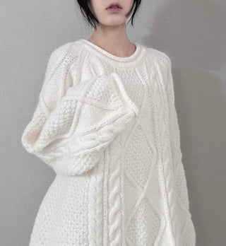 Fluffy Cable Balloon Sleeve Knit