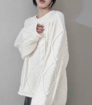 Fluffy Cable Balloon Sleeve Knit