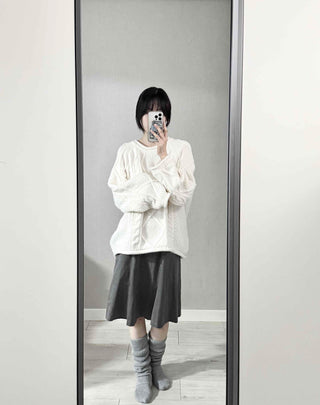 Fluffy Cable Balloon Sleeve Knit