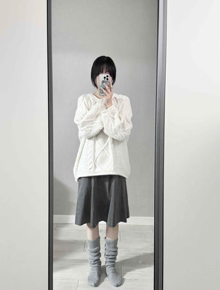 Fluffy Cable Balloon Sleeve Knit