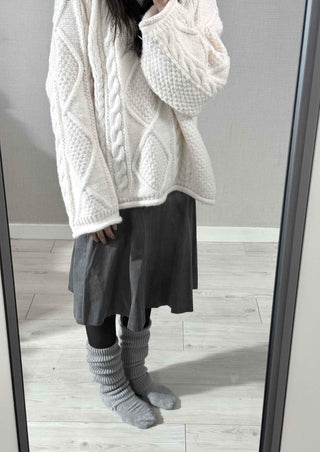 Fluffy Cable Balloon Sleeve Knit