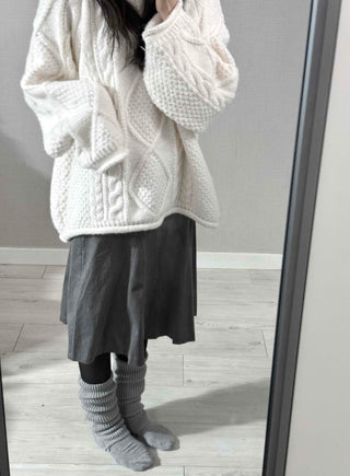 Fluffy Cable Balloon Sleeve Knit