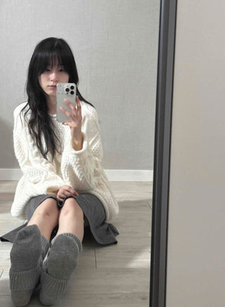 Fluffy Cable Balloon Sleeve Knit