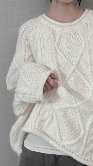 Fluffy Cable Balloon Sleeve Knit