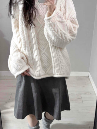 Fluffy Cable Balloon Sleeve Knit