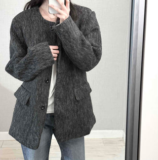 Mohair Round Neck Midi Coat