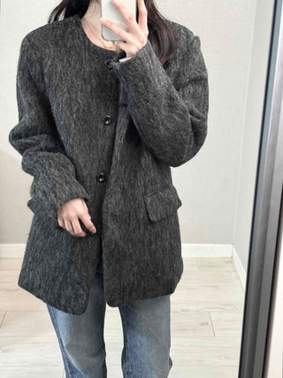 Mohair Round Neck Midi Coat