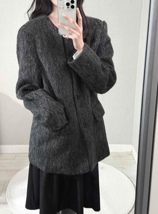 Mohair Round Neck Midi Coat