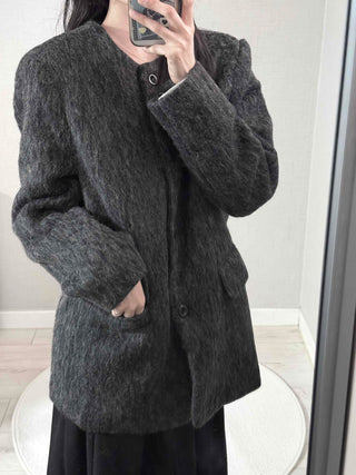 Mohair Round Neck Midi Coat