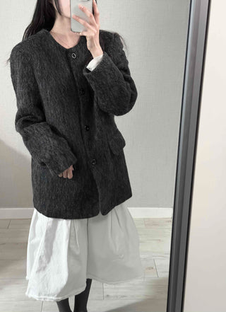 Mohair Round Neck Midi Coat