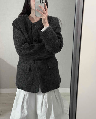 Mohair Round Neck Midi Coat