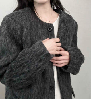 Mohair Round Neck Midi Coat