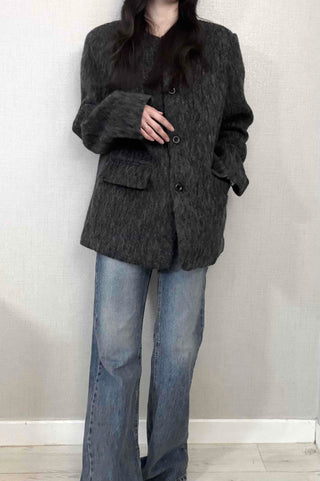 Mohair Round Neck Midi Coat