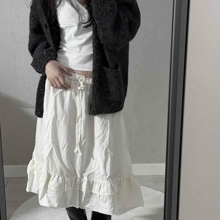 Pleated Banding Shirred Flare Midi Skirt