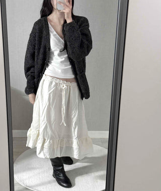 Pleated Banding Shirred Flare Midi Skirt