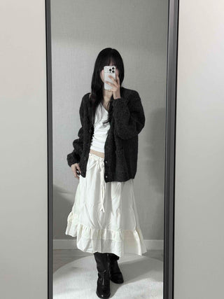 Pleated Banding Shirred Flare Midi Skirt