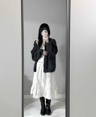 Pleated Banding Shirred Flare Midi Skirt