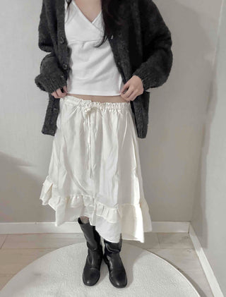 Pleated Banding Shirred Flare Midi Skirt