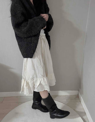 Pleated Banding Shirred Flare Midi Skirt