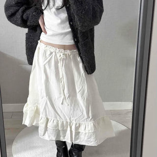 Pleated Banding Shirred Flare Midi Skirt