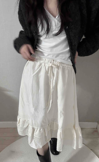 Pleated Banding Shirred Flare Midi Skirt