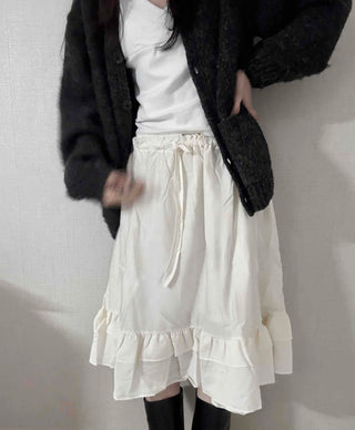 Pleated Banding Shirred Flare Midi Skirt