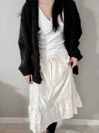 Pleated Banding Shirred Flare Midi Skirt